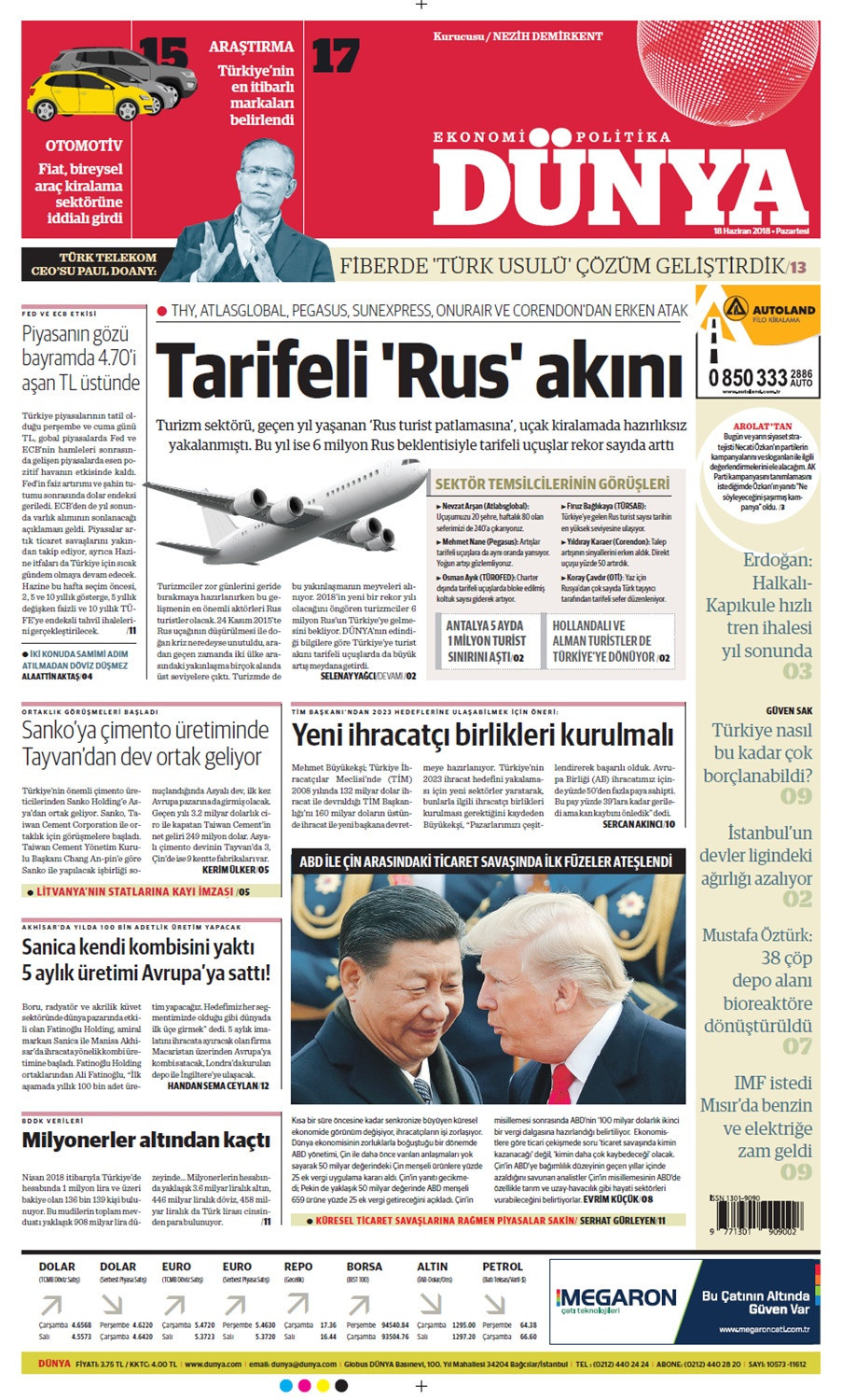 Günün gazete manşetleri (18 Haziran 2018) - Sayfa 1