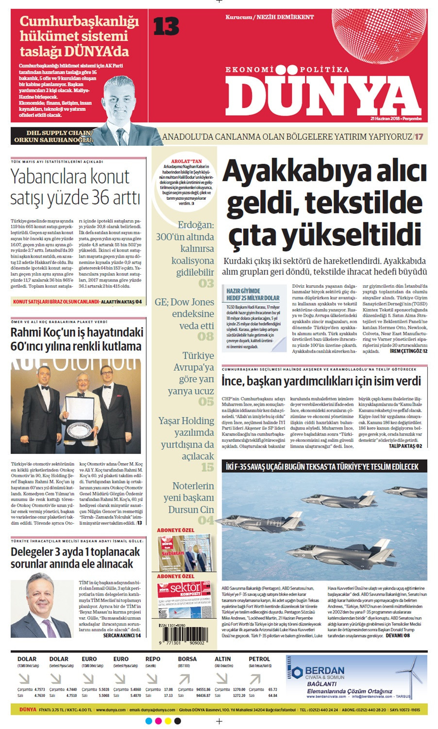 Günün gazete manşetleri (21 Haziran 2018) - Sayfa 1