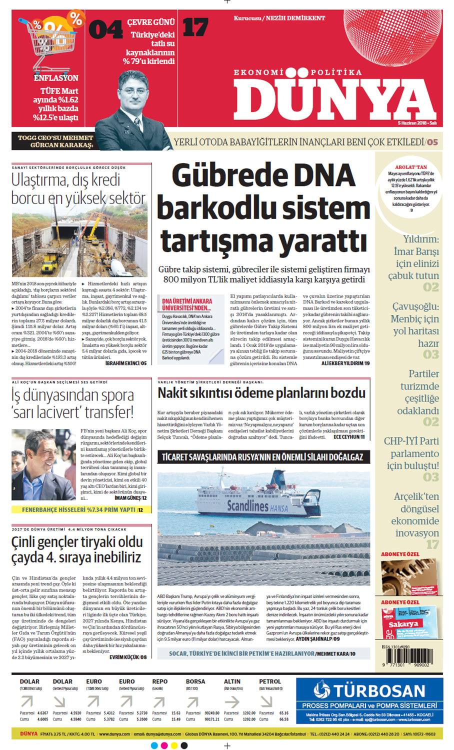 Günün gazete manşetleri (5 Haziran 2018) - Sayfa 1