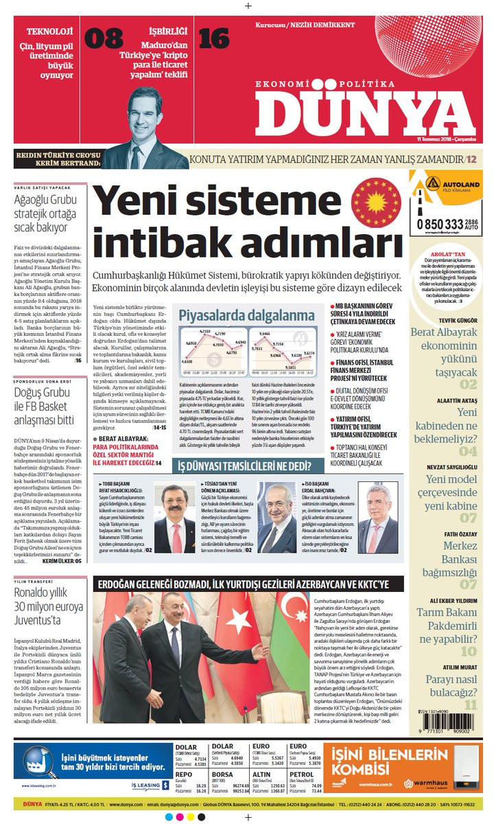 Günün gazete manşetleri (11 Temmuz 2018) - Sayfa 1