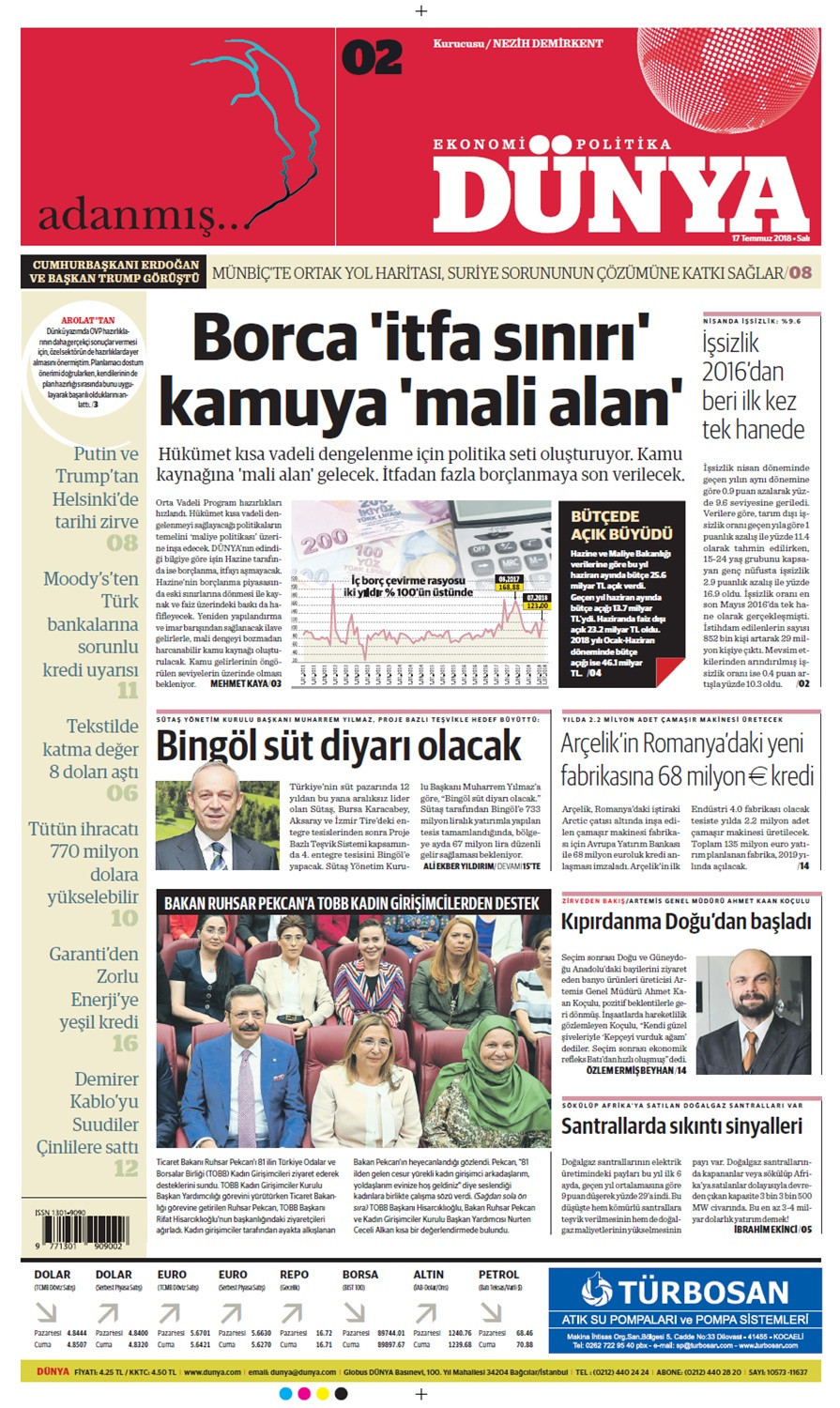 Günün gazete manşetleri (17 Temmuz 2018) - Sayfa 1