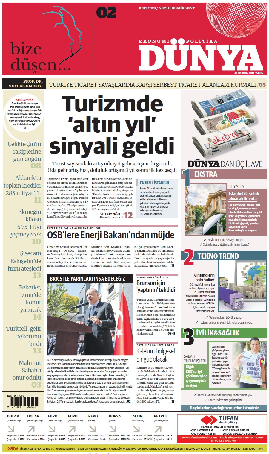 Günün gazete manşetleri (27 Temmuz 2018) - Sayfa 1