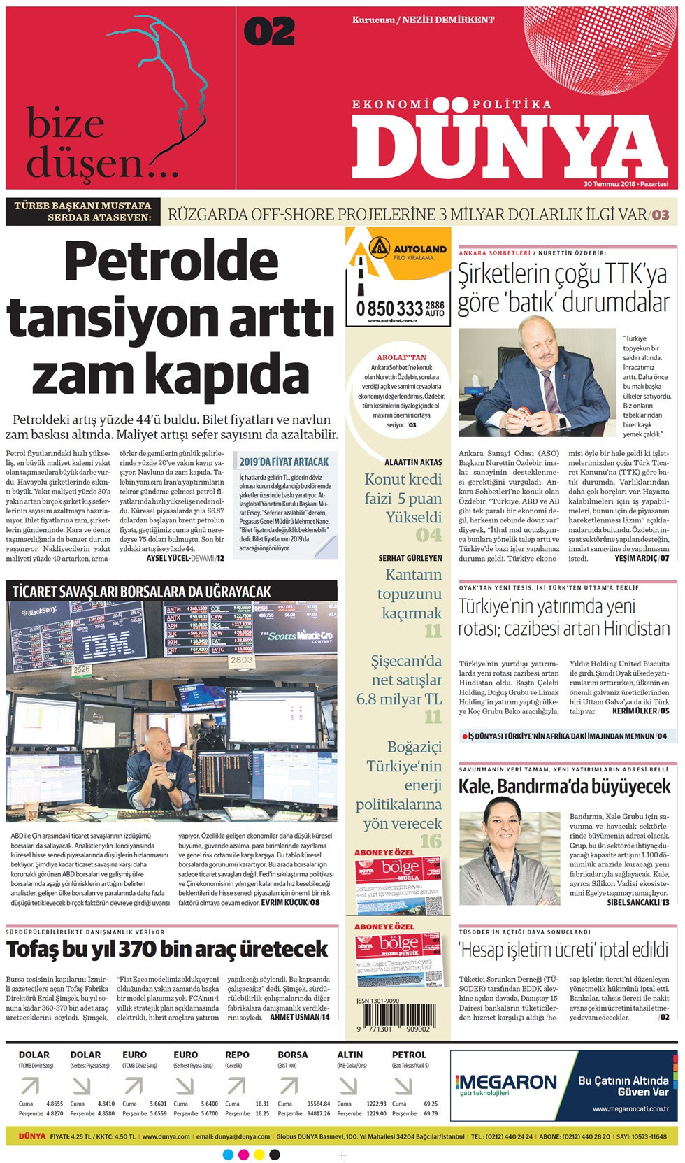 Günün gazete manşetleri (30 Temmuz 2018) - Sayfa 1