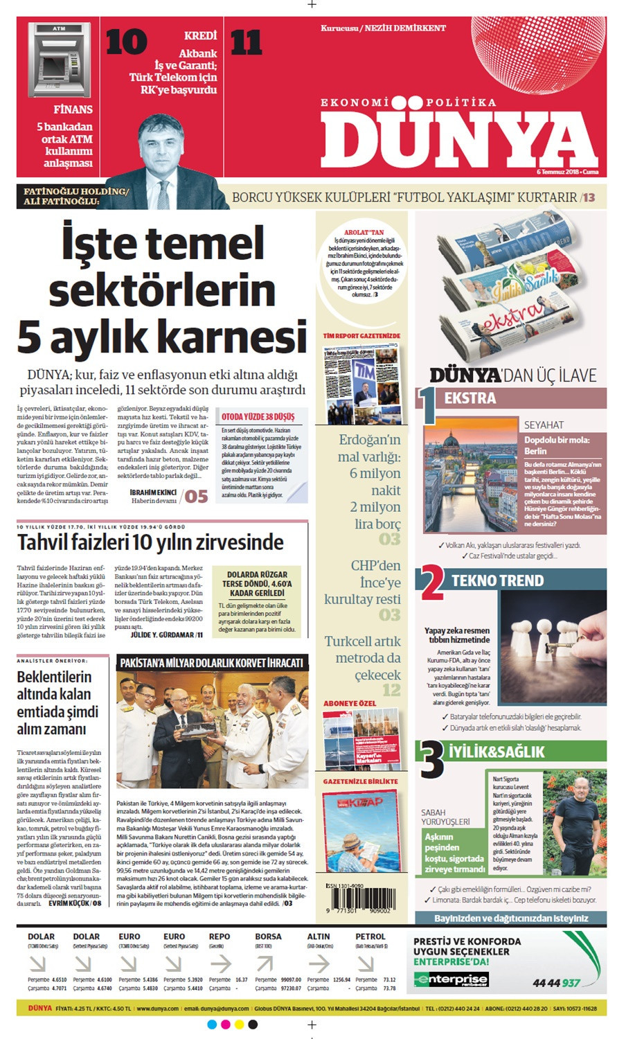 Günün gazete manşetleri (6 Temmuz 2018) - Sayfa 1