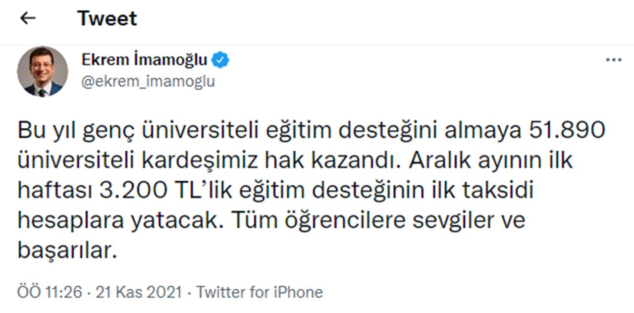 imamoglu dan burs aciklamasi ilk taksit hesaplara yatacak dunya gazetesi