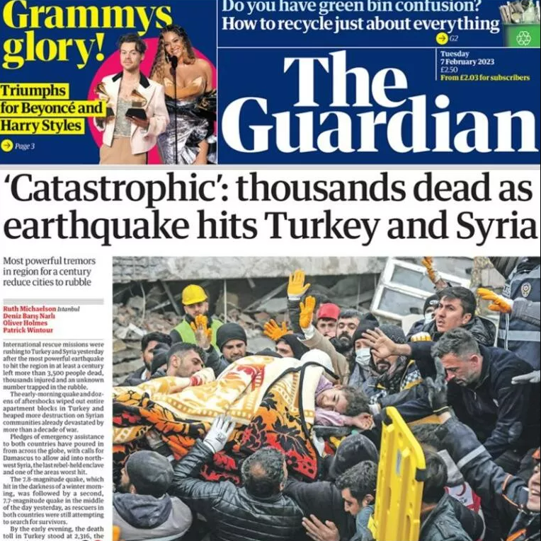 Dünya gazeteleri Kahramanmaraş depremini bu manşetlerle duyurdu - Sayfa 1