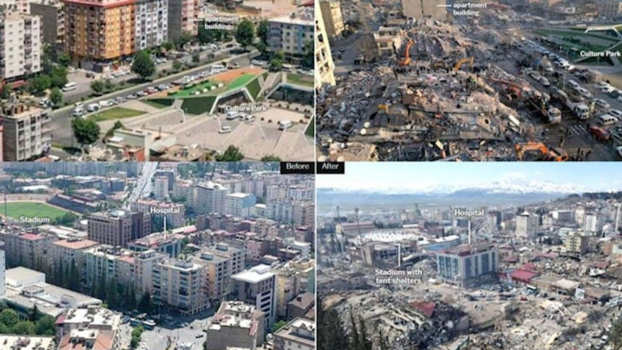 Kahramanmaraş'ta depremden öncesi ve depremden sonrası... Büyük yıkım gözler önüne serildi