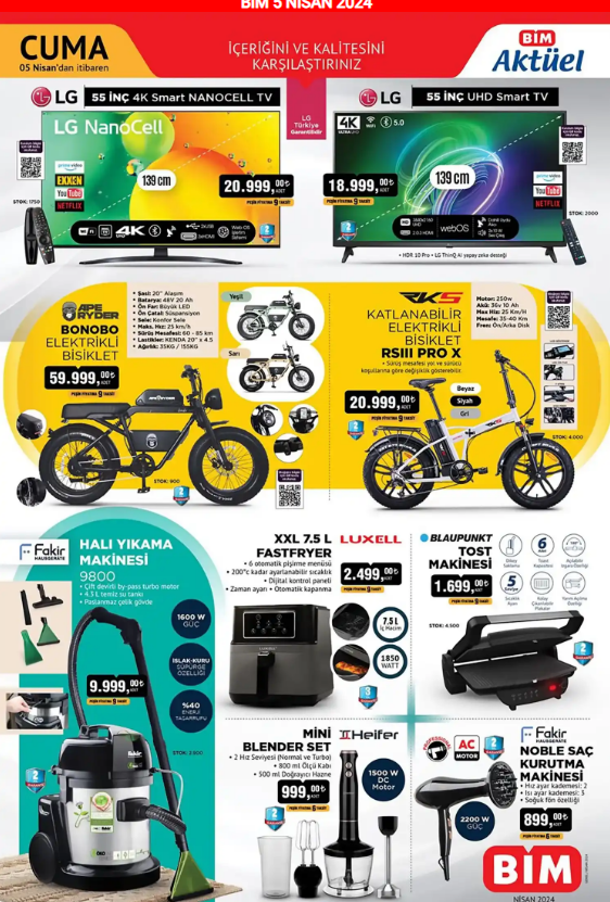 BİM aktüel ürünleri: Yarın (5 Nisan) Elektrikli Bisiklet, Halı Yıkama Makinası ve Fastfryer geliyor - Sayfa 1