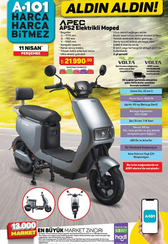 A101 markete bu hafta Elektrikli Moped geliyor! A101 market 11 Nisan 2024 aktüel ürünler kataloğu - Sayfa 1