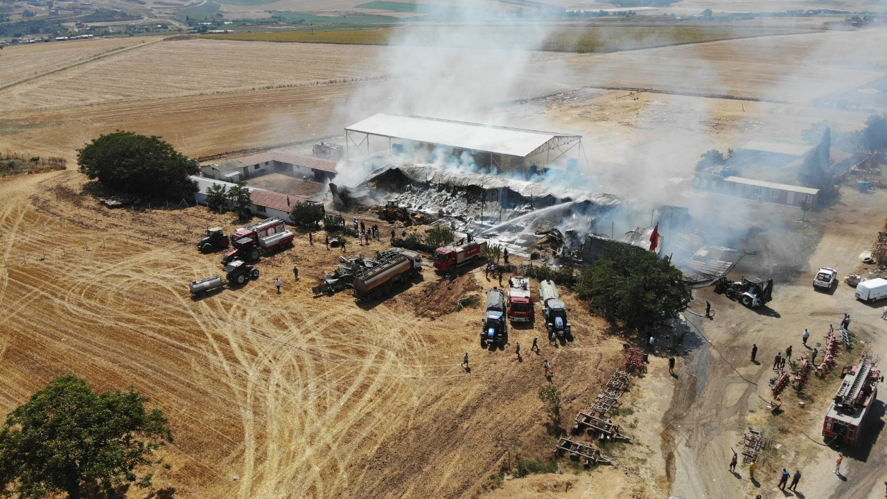 Tekirdağ'da çiftlik yangını: 15 bin balya saman yandı