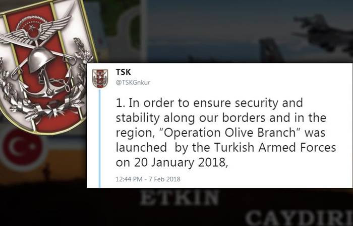TSK'dan Afrin'le ilgili İngilizce bilgilendirme